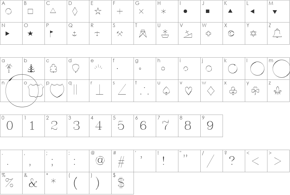 Symap font character map preview