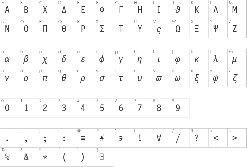 Symbol Monospaced font character map preview