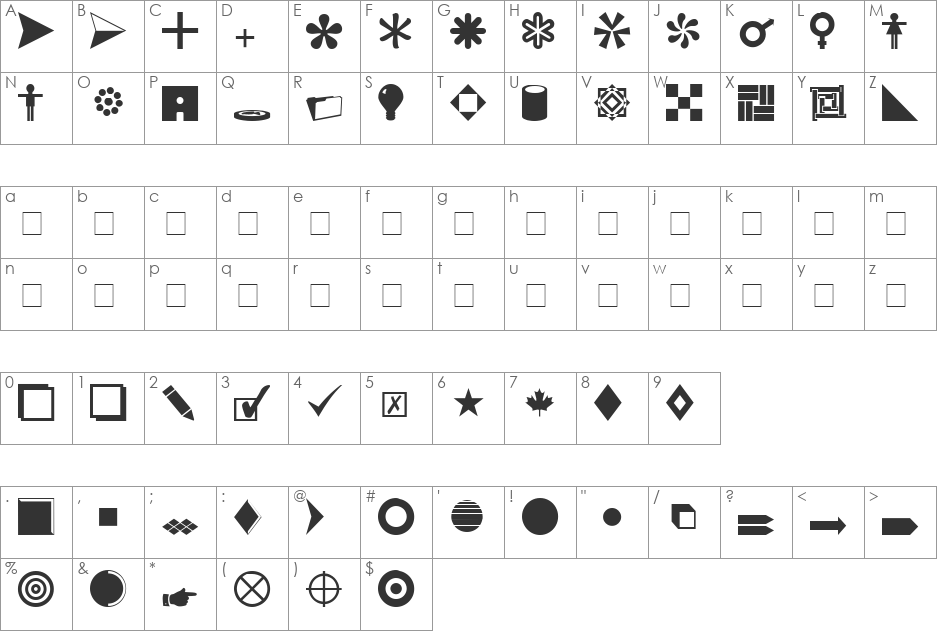 Symbols font character map preview