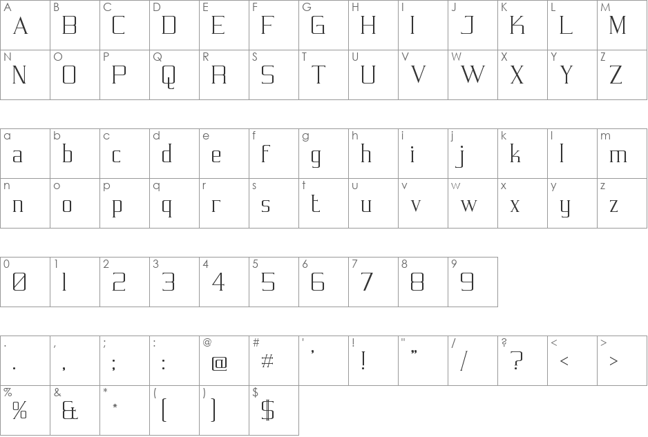 Symmetre font character map preview