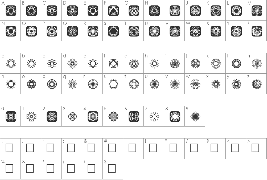 Symmetric Things 2 font character map preview