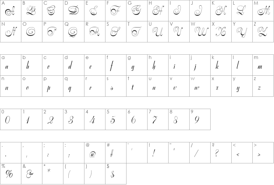 Symphonie CAT font character map preview