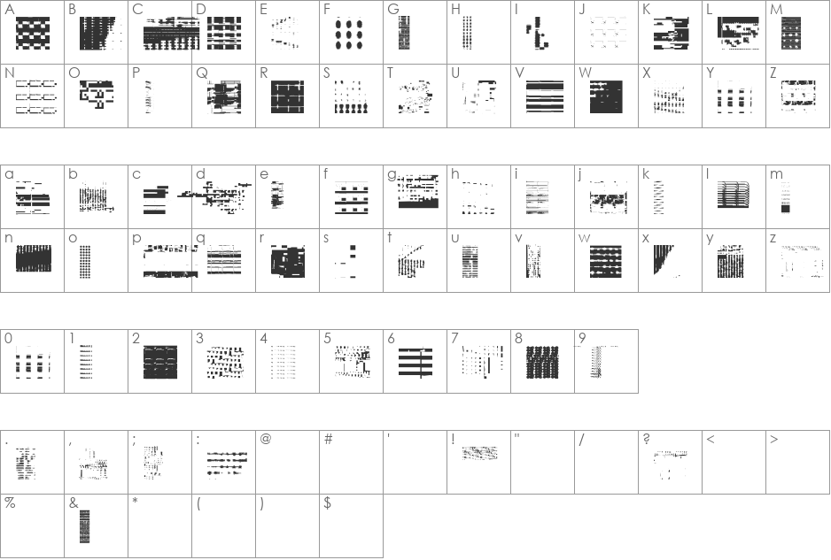 Synaesthesis font character map preview