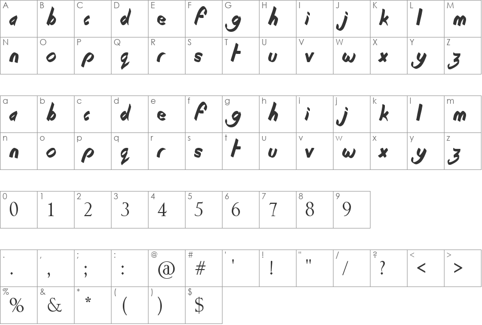 Beginning of Summer font character map preview