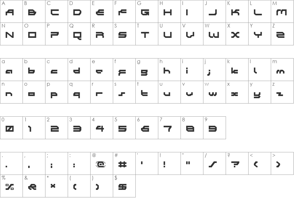 Synthek LDR font character map preview