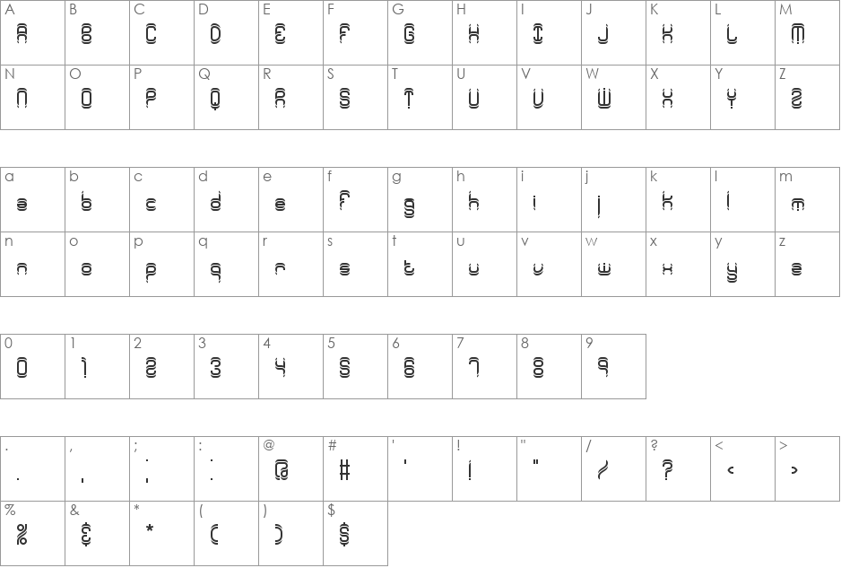 Synthetic BRK font character map preview