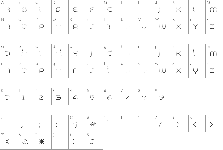 Synthetique font character map preview