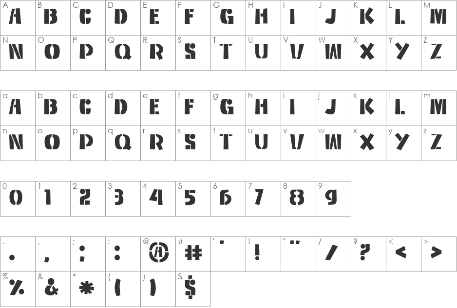 Szablon font character map preview