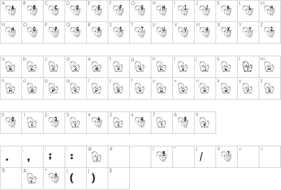 T-piyo Font font character map preview
