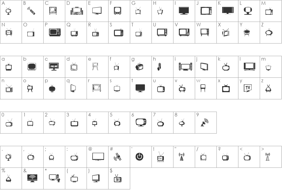 T.V. font character map preview