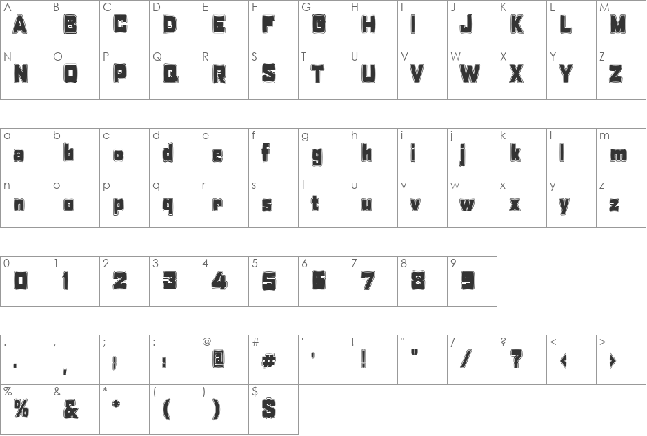 Tabaquera font character map preview