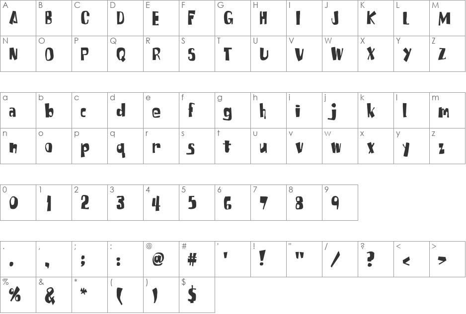 Tabitha font character map preview