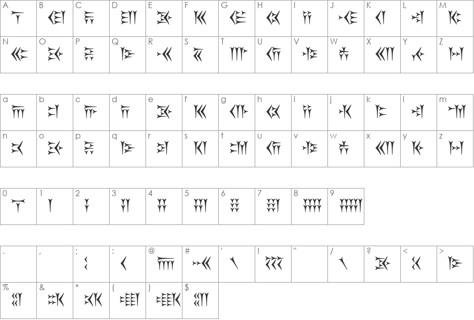 Behistun font character map preview