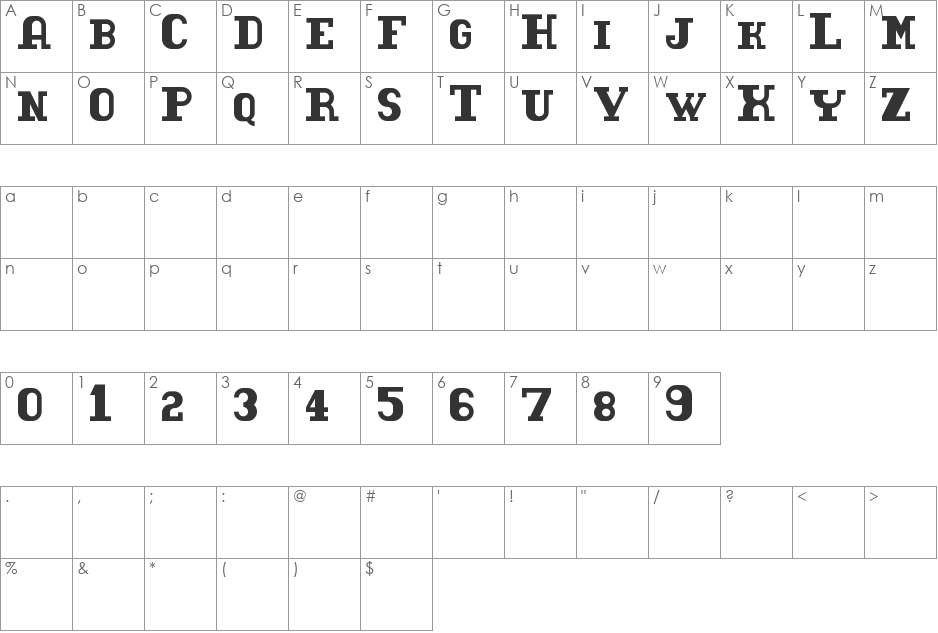 TACKETIL font character map preview