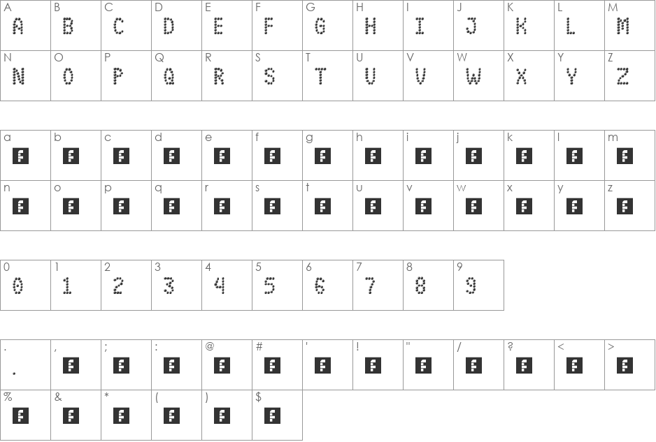 Tacky font character map preview