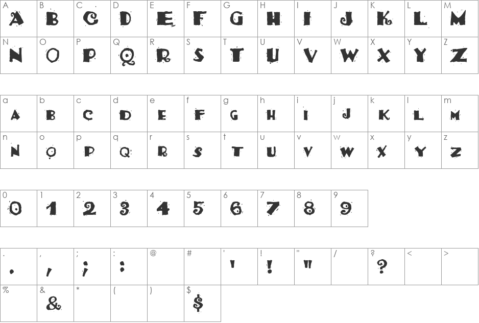 Taco Salad font character map preview