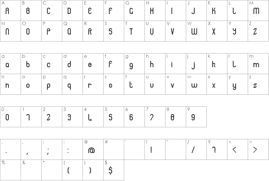 Tacoma font character map preview