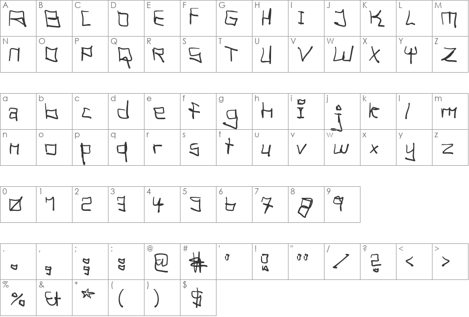 Tag Hand Graffiti Trash font character map preview