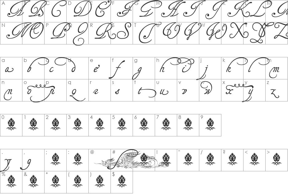 TagettesPlus font character map preview