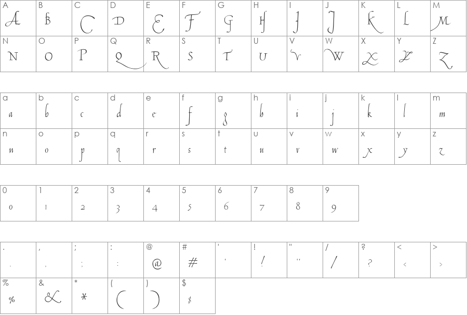 Tagliente font character map preview