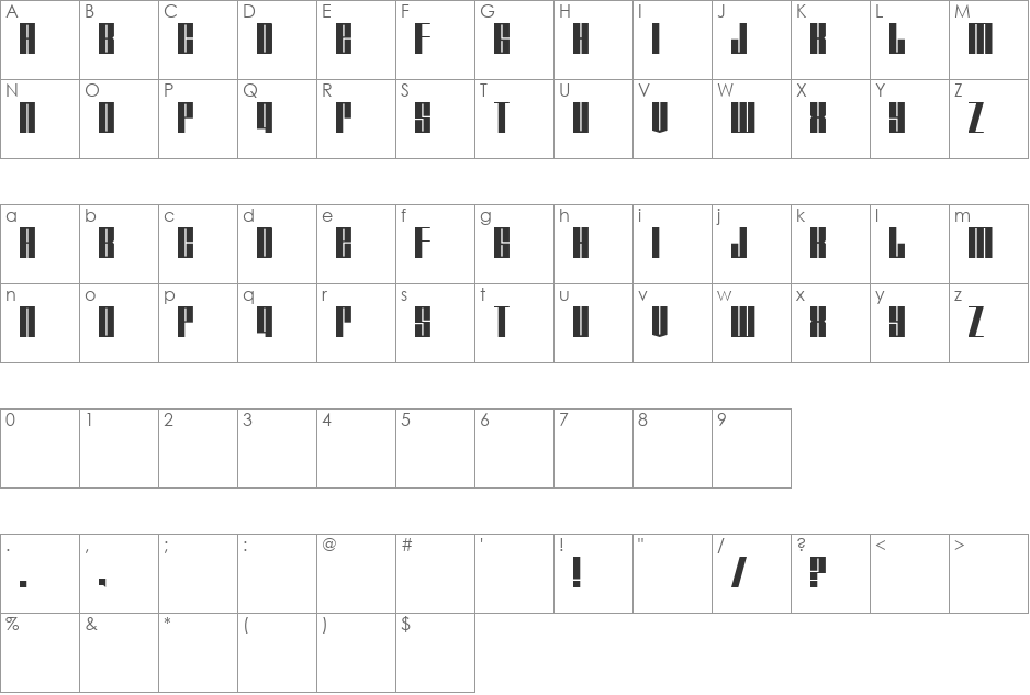 Tagmarker font character map preview