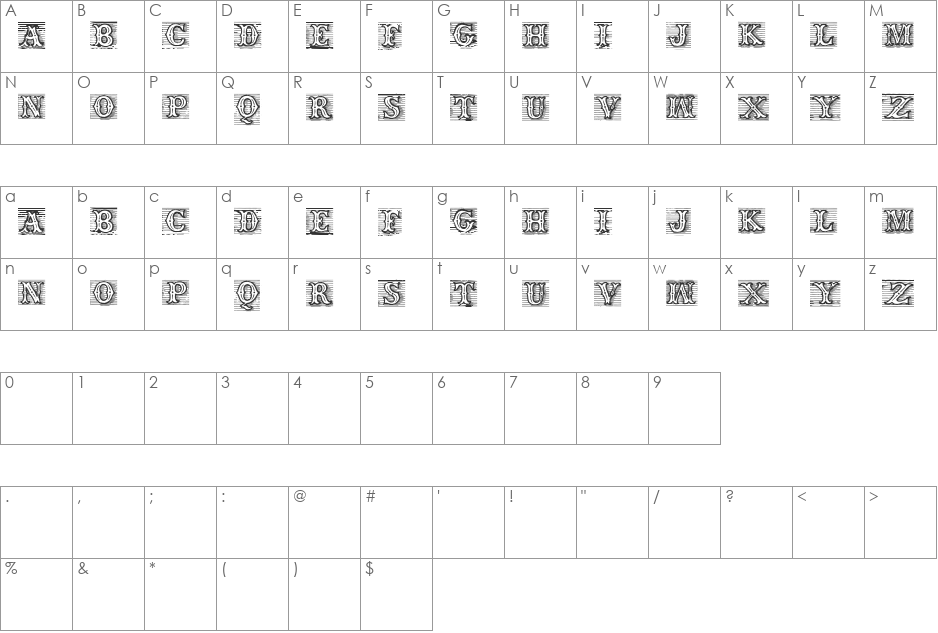 TagWood font character map preview