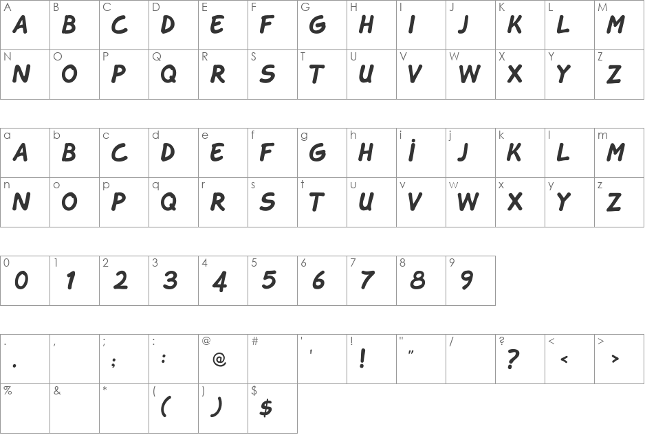Tahtelbahir komik font character map preview