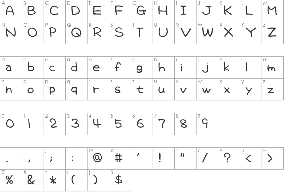 Takachan font character map preview