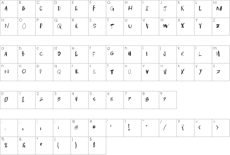 Take No Prisoners font character map preview