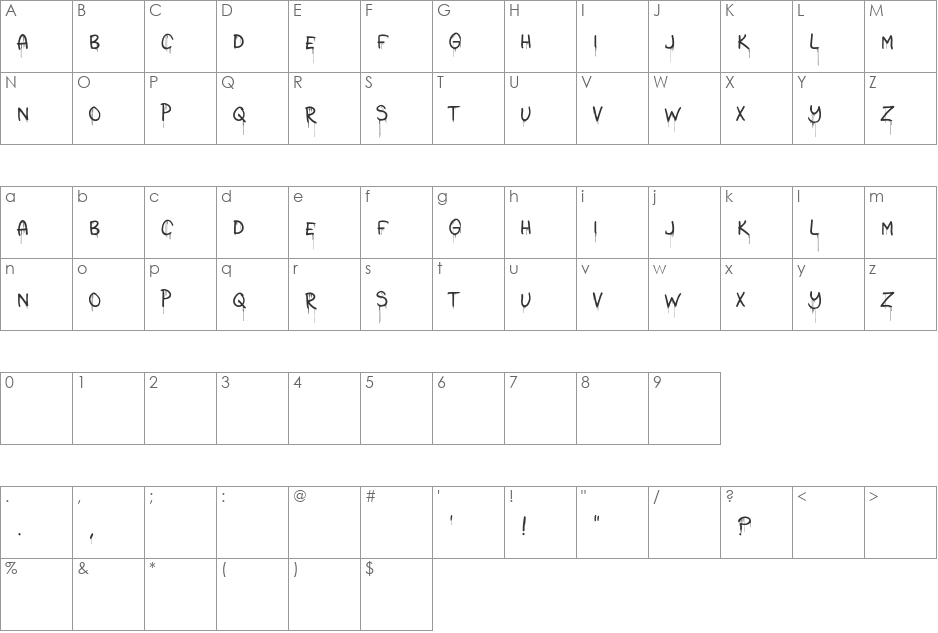 Take Warning font character map preview