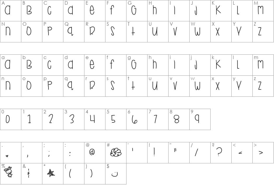 TakeMeAwayBabe font character map preview