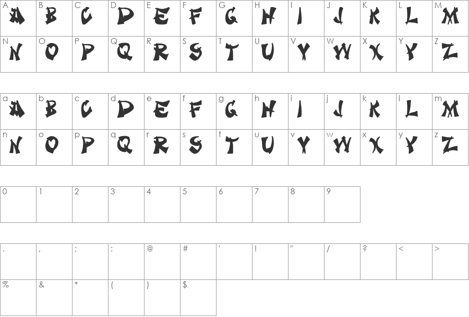 Takeout font character map preview