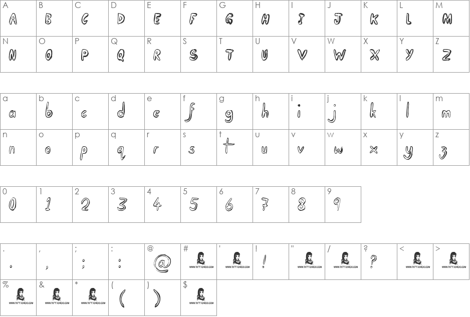 Taking Notice font character map preview