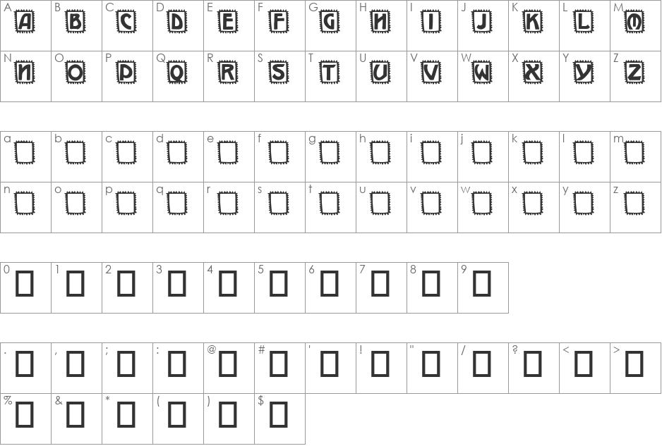 Takker font character map preview