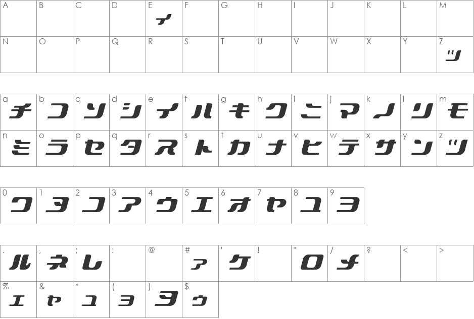Takuan font character map preview
