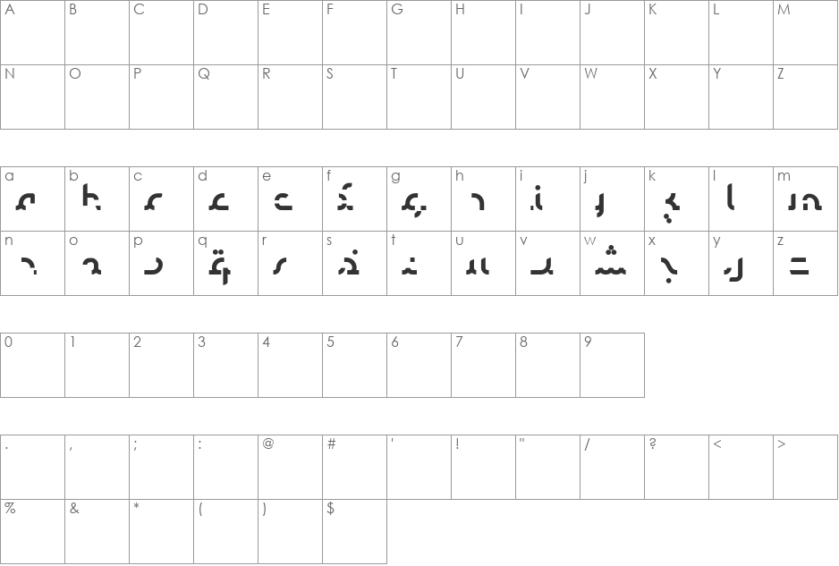 Talib Fragment font character map preview