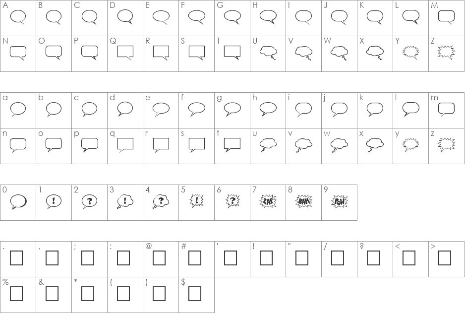 Talk font character map preview