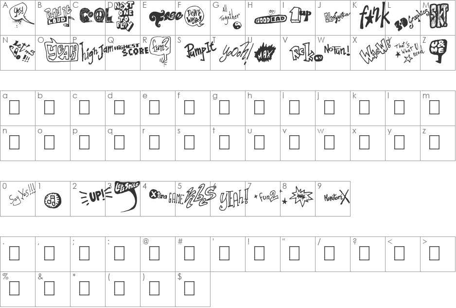 Talk of the wall font character map preview