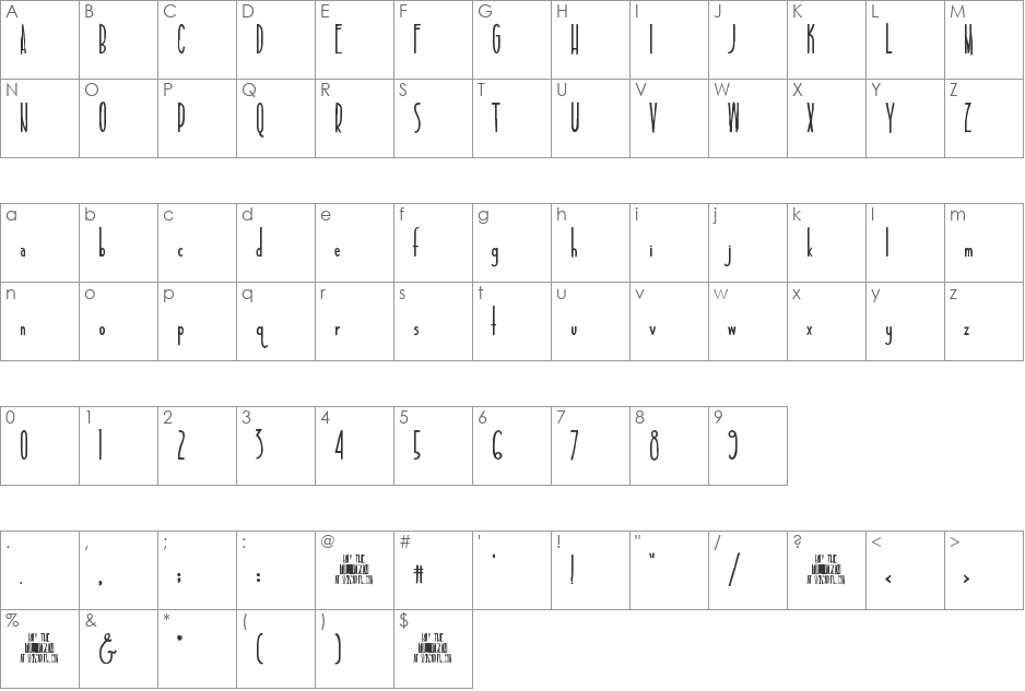 TALL & SLIM font character map preview