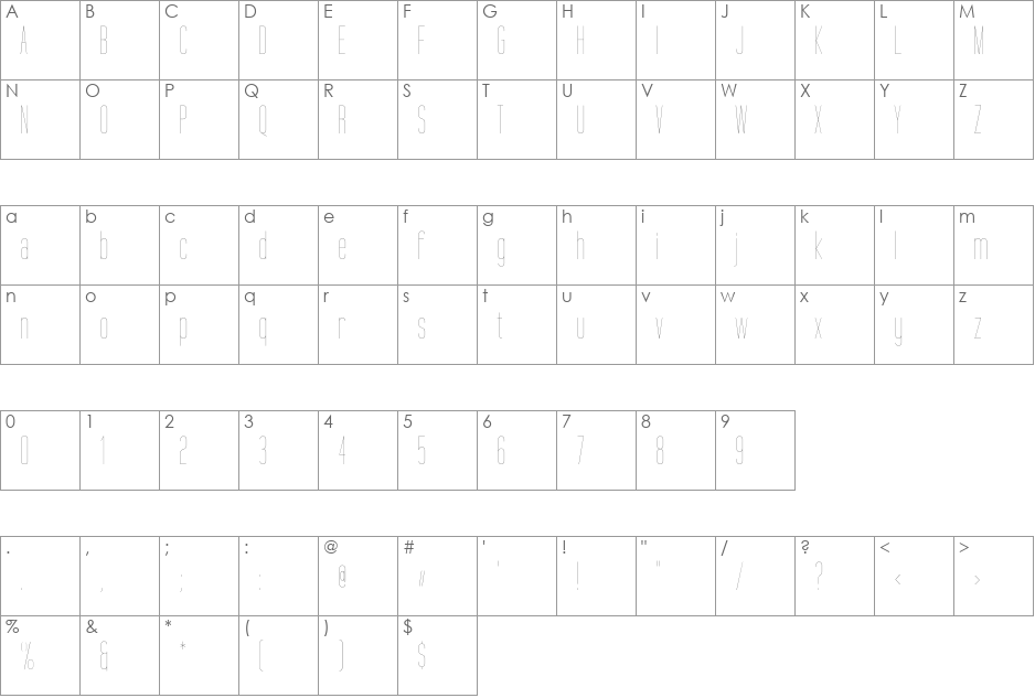 Tall Films Fine font character map preview