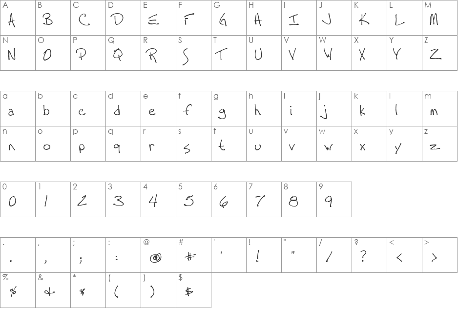 Tall Paul font character map preview