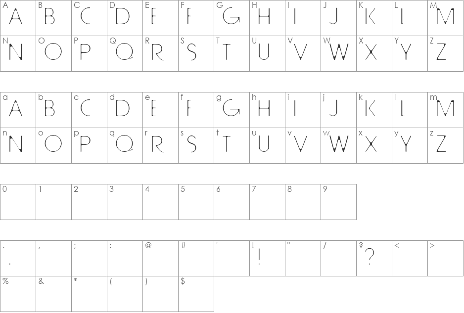 Tall Trees font character map preview