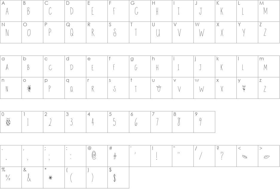Tall Tulips font character map preview