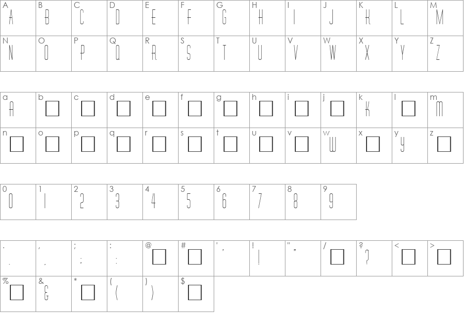 TallCaps font character map preview