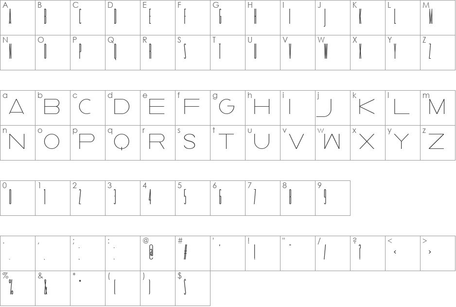 Taller  Evolution Rev font character map preview