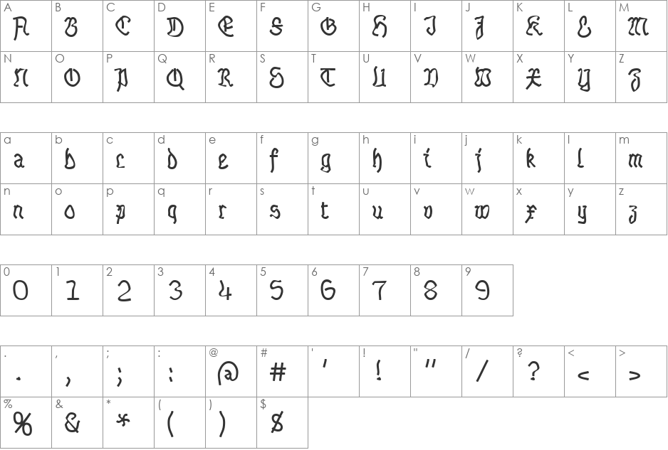 Talloween font character map preview