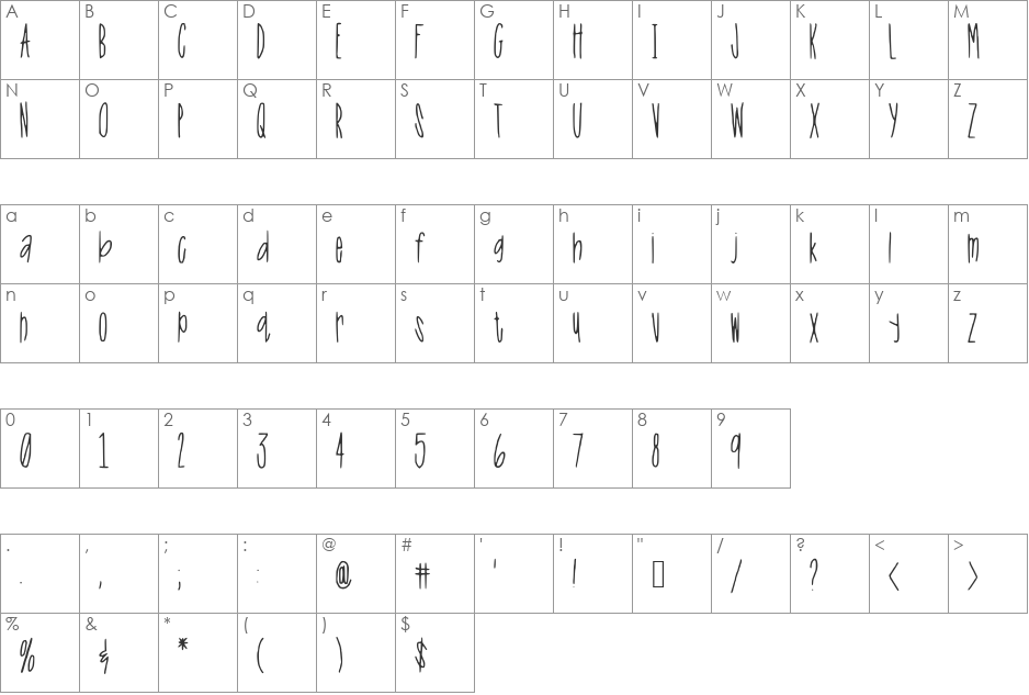 Tall_N_Skinny font character map preview