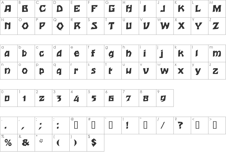 Talon font character map preview