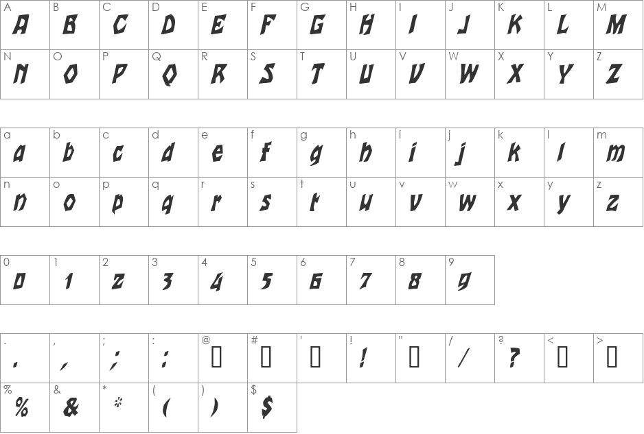 TalonCondensed font character map preview