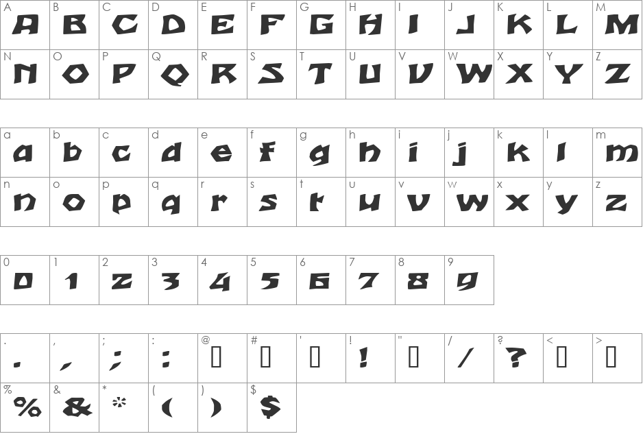 TalonExtended font character map preview